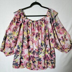 Zac & Rachel Tunic Top Womens Size 3X Off Shoulder Option Pink Floral Vacation
